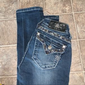 Miss Me Mid-Rise Straight Jeans Sequins 24x33” Bling Rhinestone Western